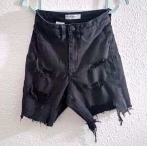Black Distressed Denim Cut-Off Shorts